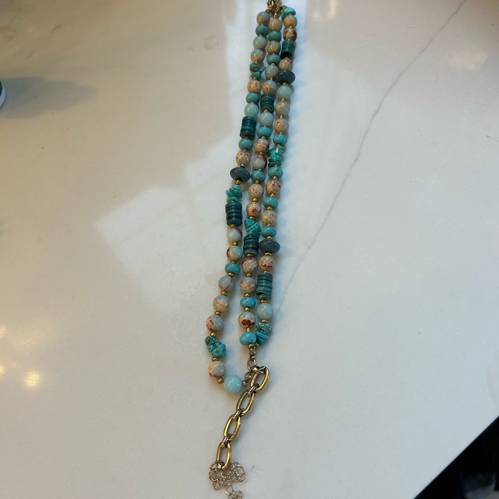 Free People Turquoise and Gold Beaded Necklace Like New